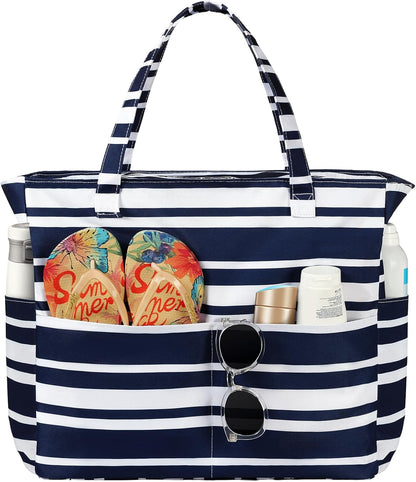 Ortekor Waterproof Beach Tote Bag with Zipper & Sandproof Design | Large Capacity for Travel and Gym