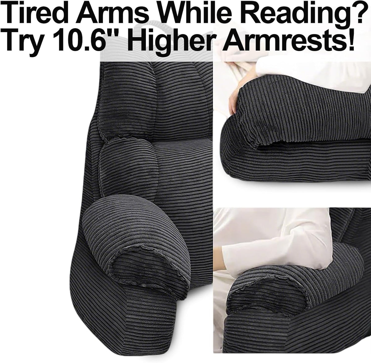 Cozy Reading Pillow with High Arm Rests & Supportive Memory Foam | Perfect Back Support for Relaxing, Reading & Gaming in Bed