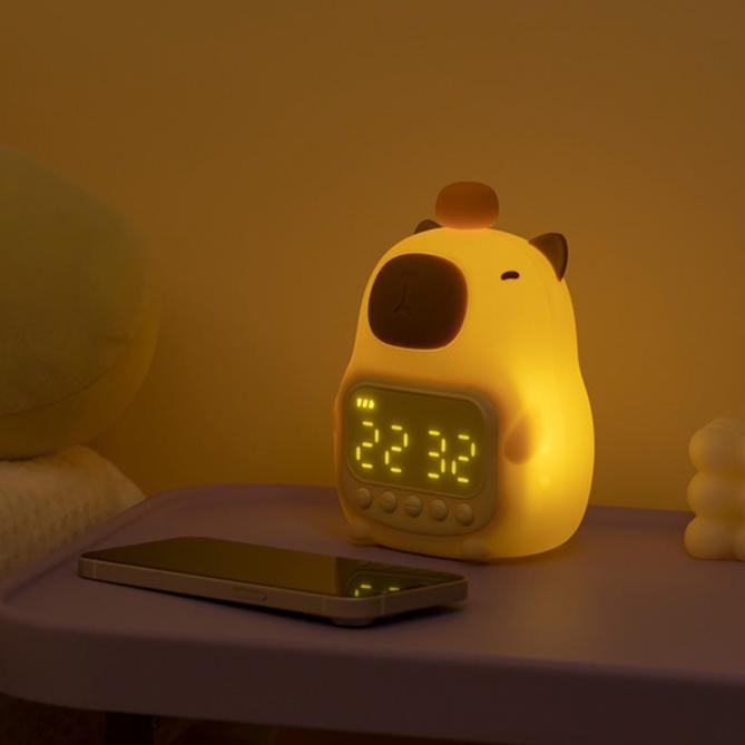 Capybara Night Light Alarm Clock for Kids & Adults | Touch Control Bedside Lamp with Rechargeable Battery & Adjustable Brightness