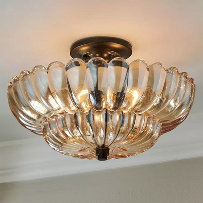 Amber Glass Flush Mount Ceiling Light Vintage Semi-Flush Fixture for Kitchen Bedroom Living Room Dining Room E27 12 in Retro Dome Shade