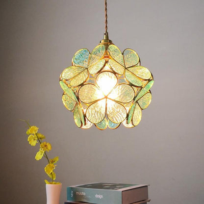 Sculptural Glass Hanging Light 9 Inch Floral Design Warm LED Adjustable Ceiling Fixture for Bedroom Kitchen Dining Nook Modern Botanical Ins