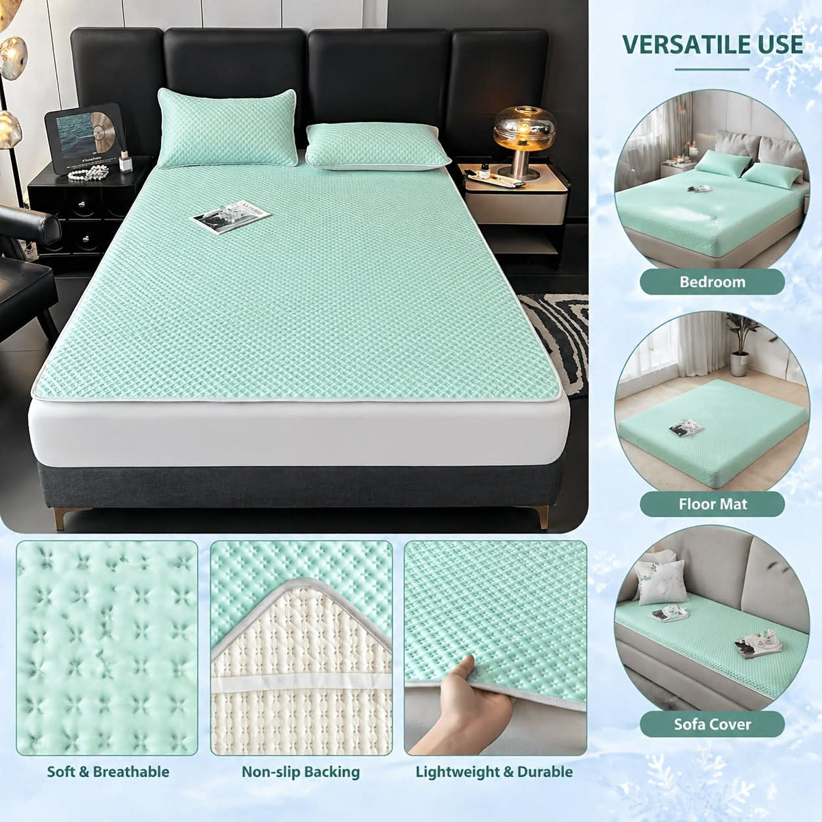 Foldable Cooling Sleep Mat for Summer – Breathable Waffle Texture Bed Pad with Soft Touch Surface – Portable Bedding Topper for Hot Weather