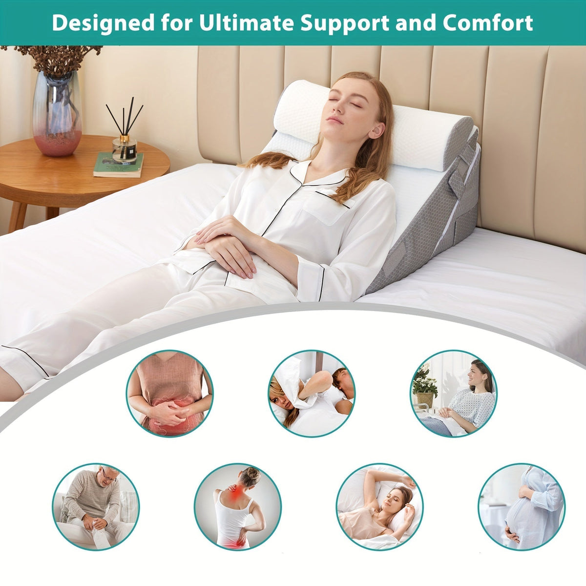 Adjustable Wedge Pillow for Bed – Leg, Back & Knee Support for Sleep & Recovery