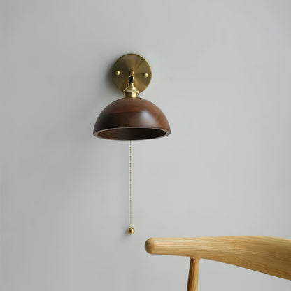 Walnut Wood Wall Sconce for Bedroom Hallway Living Room Ambient Lighting Brass Accent Fixture 6-7 inch Rustic Indoor Lamp Hardwired E26