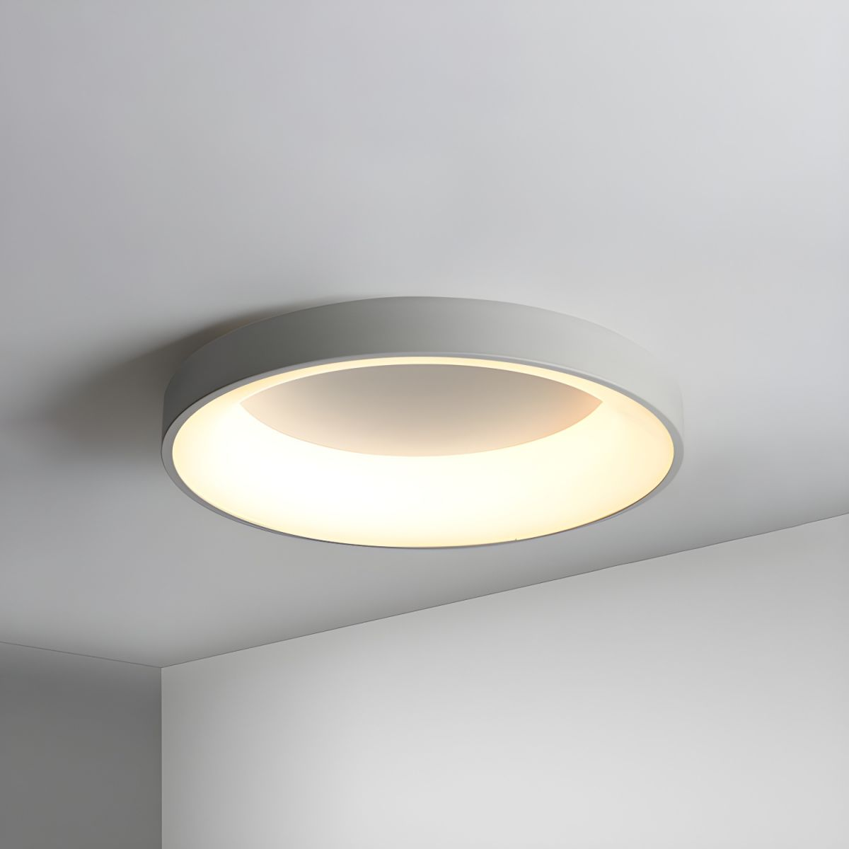 Round Flush Mount LED Fixture Iron Acrylic Low Profile for Bedroom Hallway Living Room Kitchen Dining Room Modern Minimalist Slim Design