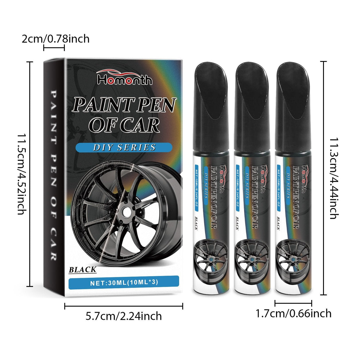 Wheel Touch-Up Paint Pen Set – 3-Pack Black Finish Scratch Repair for Rims & Alloys