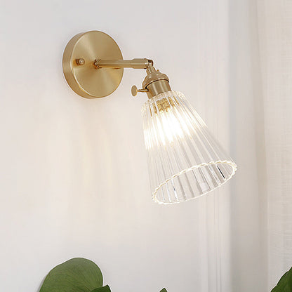 Industrial Sconce Light with Textured Glass Shade and Warm Metal Finish for Bedroom Entryway Loft Apartment Corridor