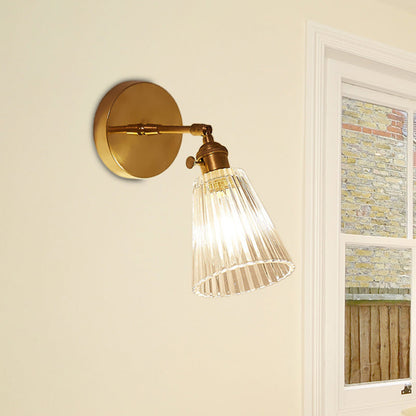 Industrial Sconce Light with Textured Glass Shade and Warm Metal Finish for Bedroom Entryway Loft Apartment Corridor