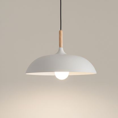 Modern Metal Pendant Light with Wood Detail – Adjustable Drop Ceiling Fixture for Dining, Kitchen & Living Room