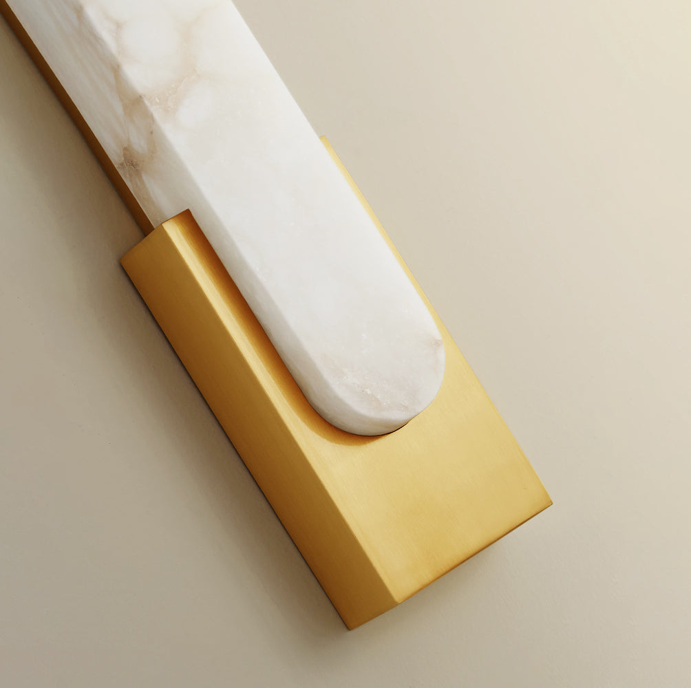 LED Sconce Light 20 Inch Vertical Alabaster Shade Gold Base Hardwired Modern Bedroom Hallway Wall Fixture for Contemporary Homes