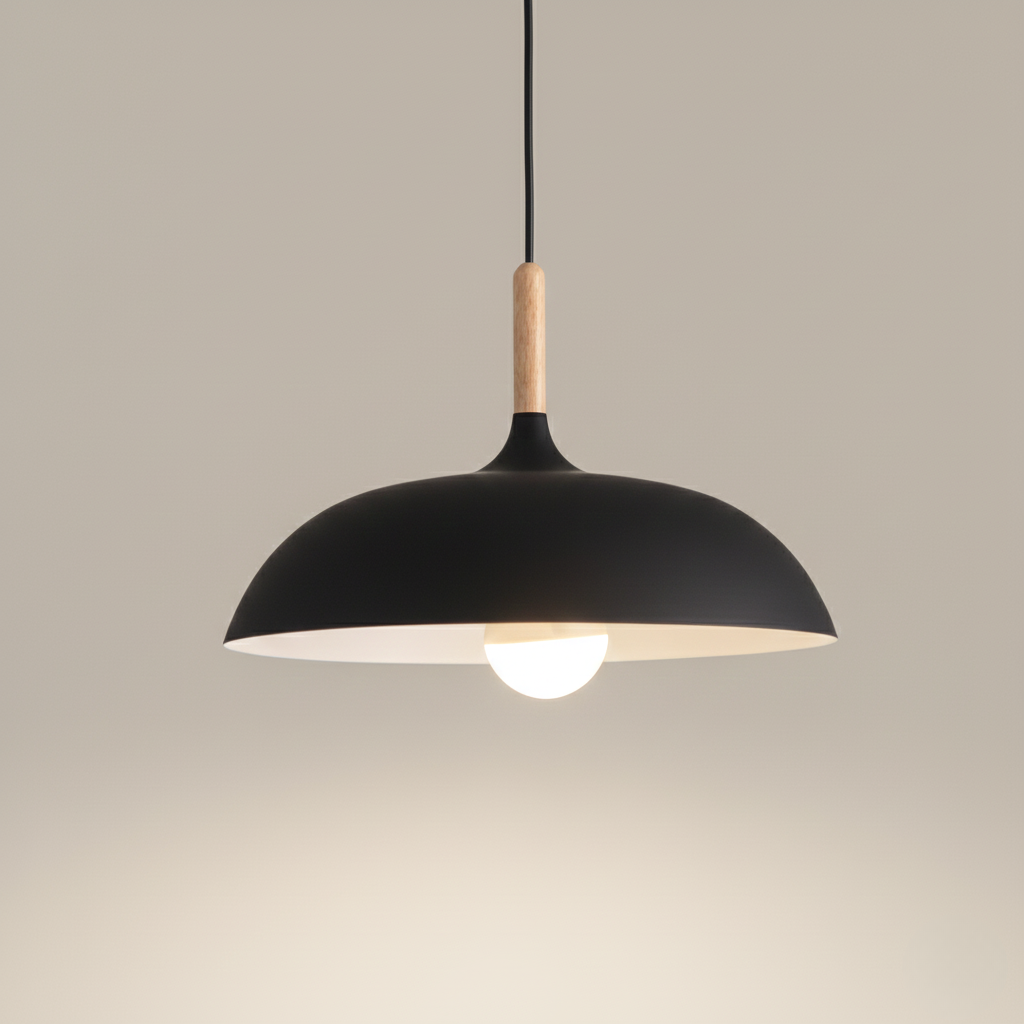 Modern Metal Pendant Light with Wood Detail – Adjustable Drop Ceiling Fixture for Dining, Kitchen & Living Room