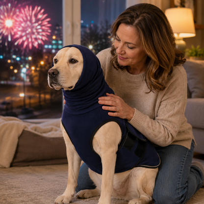 Ortekor Dog Calming Shirt for Fireworks & Thunderstorms - Anxiety Relief Wrap with Ear-Covering Hood for Vet Visits, Travel & Night Walks