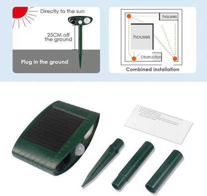 Solar Ultrasonic Animal Repeller Outdoor Motion Activated Pest Deterrent Device for Yard Garden Lawn Chipmunk Squirrel Raccoon Cat Dog