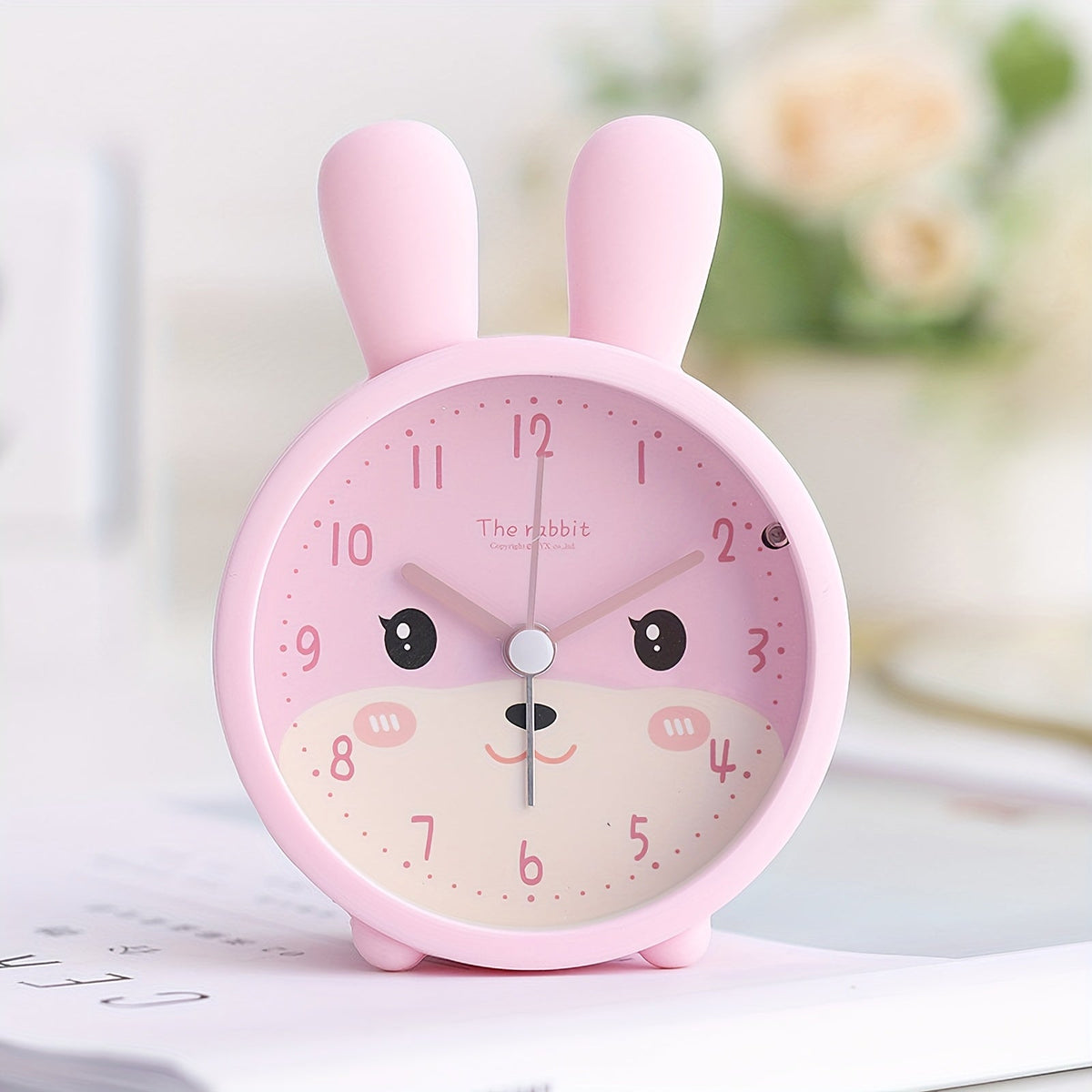 Silent Alarm Clock with Night Light for Kids Bedroom – Cute Bunny Desktop Clock No Ticking Sound