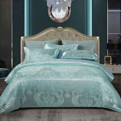 Floral Jacquard Duvet Cover Set Silky Satin Bedding 3-Piece with Pillowcases All Season Breathable Comforter Cover for Bedroom Décor