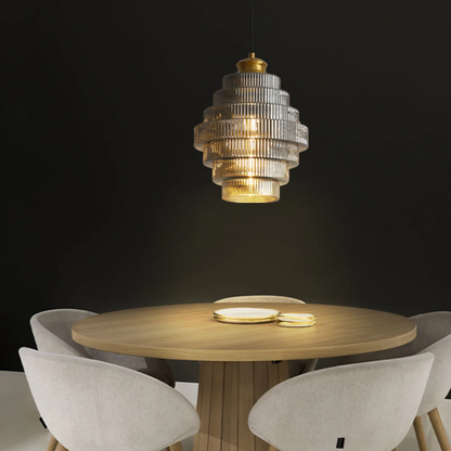 Tiered Glass Shade Ceiling Drop Light with Metallic Trim for Kitchen Islands & Eating Areas