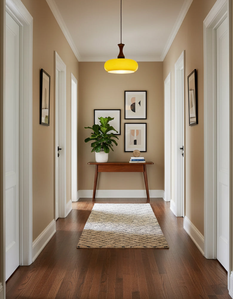 Hanging Light Fixture with Amber Glass Shade 7 Inch Diameter Adjustable Cord for Kitchen Islands Dining Tables Breakfast Bars Modern Farmhou