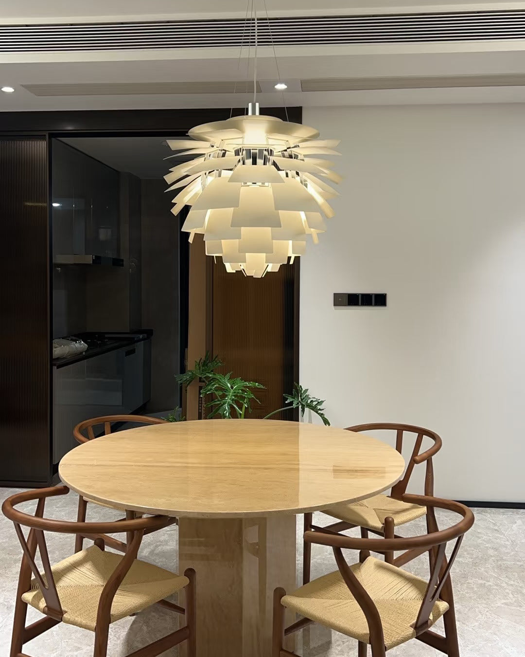 Layered Metal Fixture 19 in Wide Warm White E27 Socket Adjustable Height Kitchen Island Dining Room Cord Suspended Overhead Lighting Texture