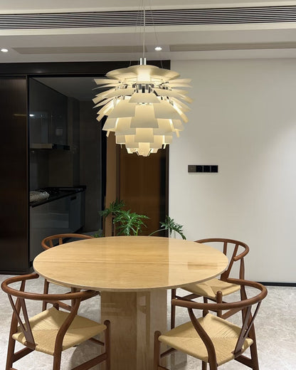 Layered Metal Fixture 19 in Wide Warm White E27 Socket Adjustable Height Kitchen Island Dining Room Cord Suspended Overhead Lighting Texture