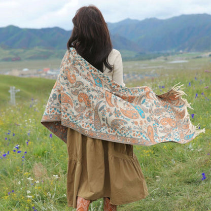 Pavia Women's Poncho Shawl - Soft Microfiber, Double-Sided Paisley Design