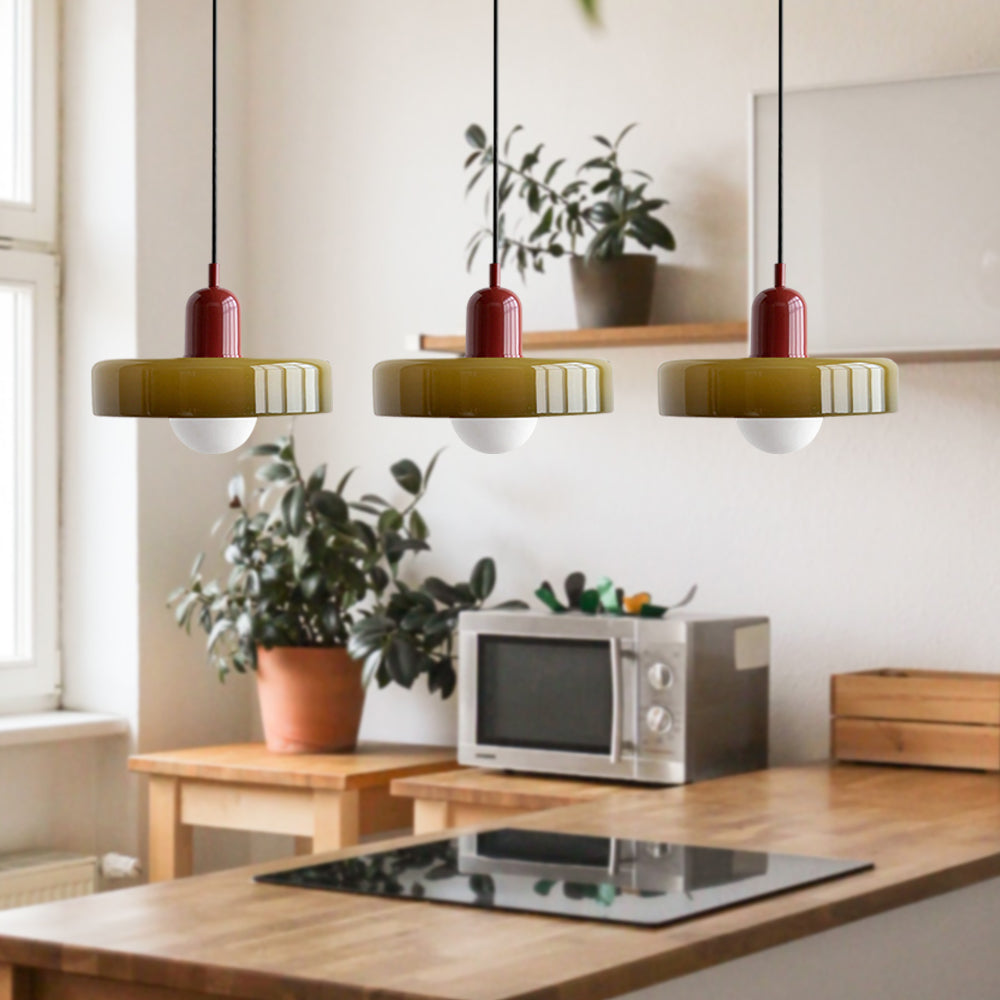Glass Pendant Lamp 12 Inch Adjustable Height Ceiling Fixture for Bedrooms Nightstands Modern Minimalist Nordic Hanging Light E27 Socket for