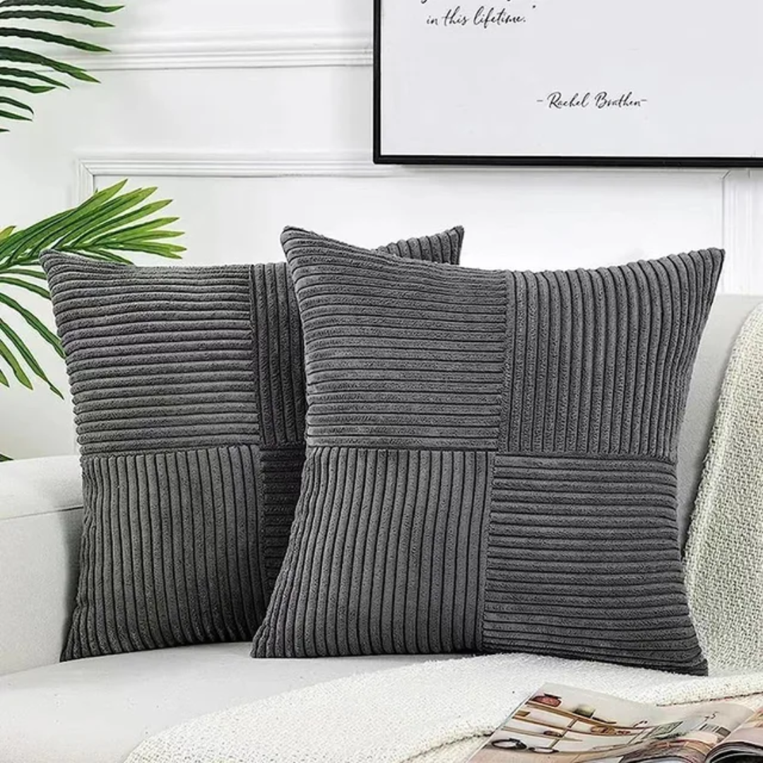 Textured Plush Throw Pillow Cover 18x18 Inch Gray Ribbed Velvet Square Cushion Sham for Couch Bed Living Room Soft Decorative Accent Hidden