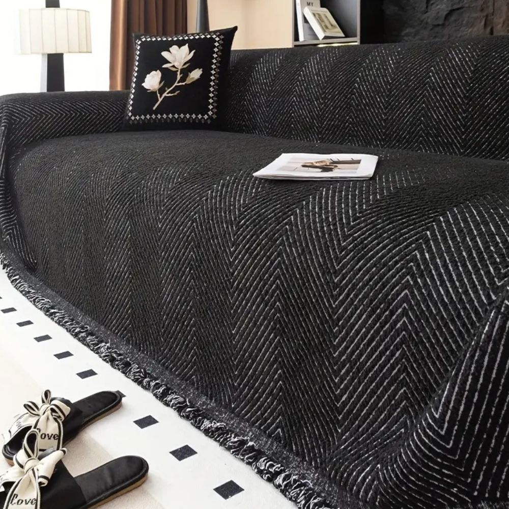 Textured Herringbone Couch Throw Blanket – Water-Resistant Furniture Protector with Non-Slip Backing for Sofa Pets Kids