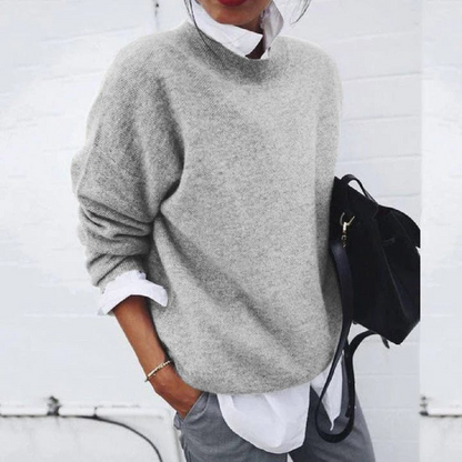 Women's Relaxed Pullover Sweater in Soft Polyester – Crew Neck Long Sleeve Casual Top for Everyday Comfort & Layering Year-Round