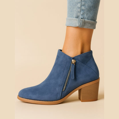 Women's Pointed-Toe Ankle Boots with Block Heel – Side Zip Bootie for Work, Casual & Evening Wear