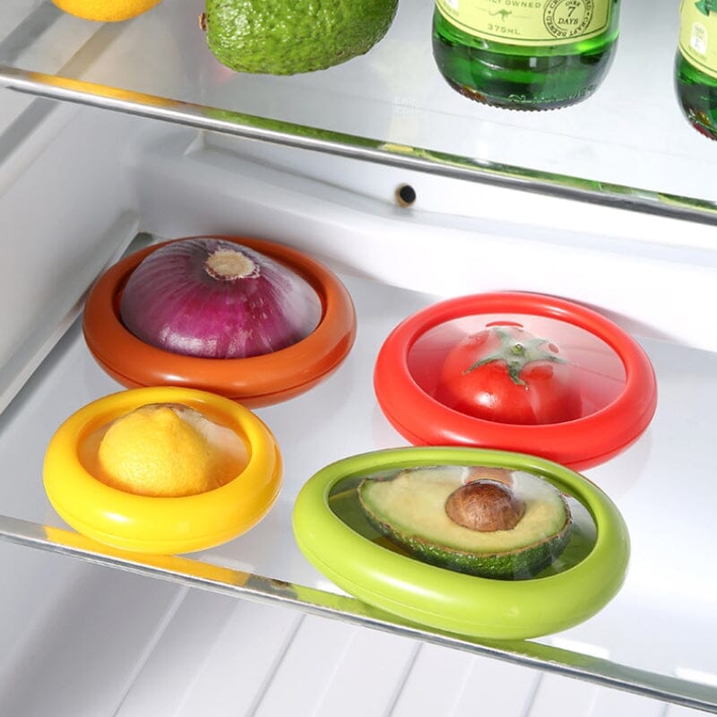Stretch-Seal Half-Fruit Storage Containers with Snap-On Lids, Set of 4 Nesting Bins for Avocado Lemon Onion Tomato, BPA-Free Fresh Keeper