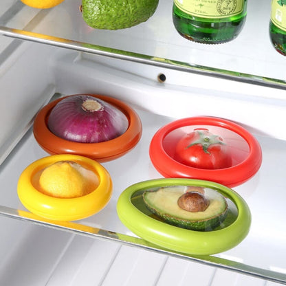Stretch-Seal Half-Fruit Storage Containers with Snap-On Lids, Set of 4 Nesting Bins for Avocado Lemon Onion Tomato, BPA-Free Fresh Keeper
