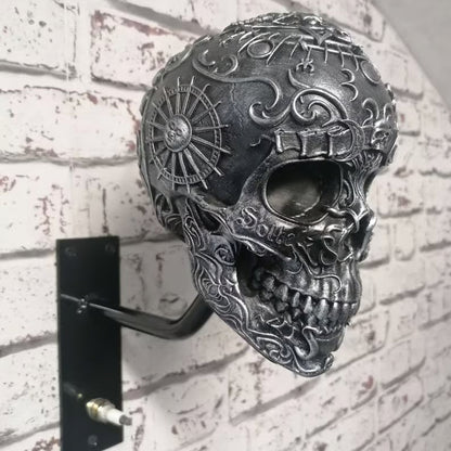 Skull Wall Mount Helmet Holder with Coat Hook for Motorcycle Gear Storage Rack Adjustable Organizer for Garage Entryway Workshop Man Cave