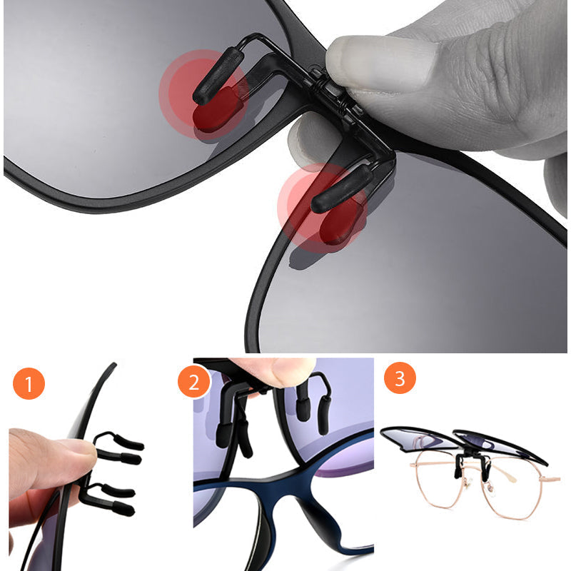 Flip-Up Polarized Clip-On Sunglasses for Prescription Glasses | UV Protection Magnetic Attachment | Lightweight Driving Shades for Men &