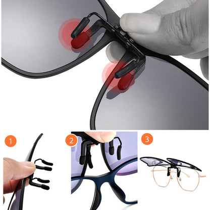 Flip-Up Polarized Clip-On Sunglasses for Prescription Glasses | UV Protection Magnetic Attachment | Lightweight Driving Shades for Men &