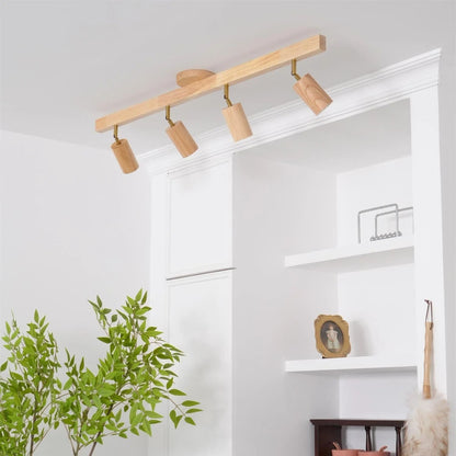 Track Lighting Fixture Wood Finish Adjustable Spotlights for Kitchen Living Room Hallway Bar Rail Ceiling Mount Directional Accent Lights