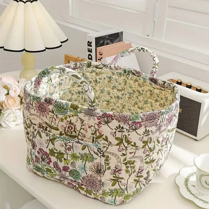 BloomNest – Vintage Floral Storage Basket