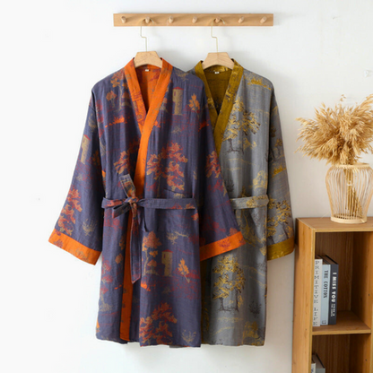 Karma Bathrobe - 100% Cotton Gauze, Unisex Kimono Design