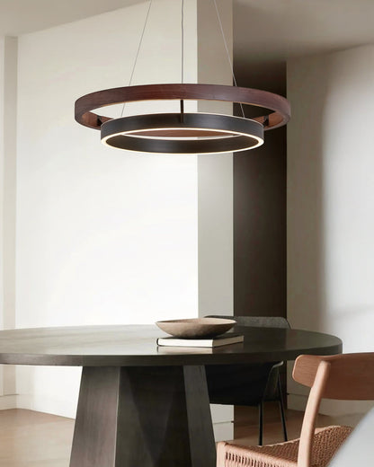 Circular Wood Ring Chandelier with LED Lighting 24-47 Inches Adjustable Height Farmhouse Dining Room Kitchen Island Ceiling Fixture