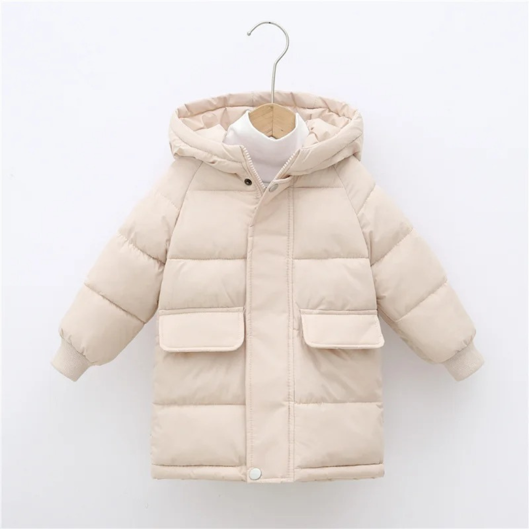 Insulated Longline Hooded Puffer Jacket for Kids – Full-Zip Heavyweight Winter Coat Ages 3-12