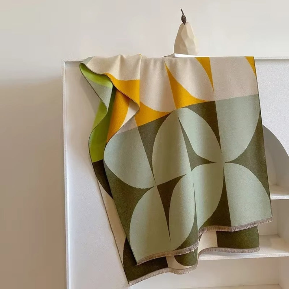Reversible Geometric Poncho Scarf for Women – Soft Microfiber Winter Wrap, Two-Tone Color Block Design, Machine Washable