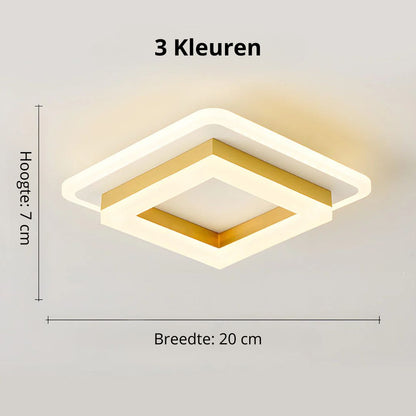 Flush Mount LED Light Fixture Square Layered Design 1920 Lumens for Bedroom Hallway Living Room Kitchen Den Black Gold Finish Contemporary M