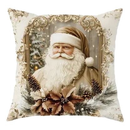 Holiday Throw Pillow Covers Set | Festive Velvet Decorative Cases with Santa, Reindeer & Tree Designs | 18x18 Inch Soft Zippered Cushion