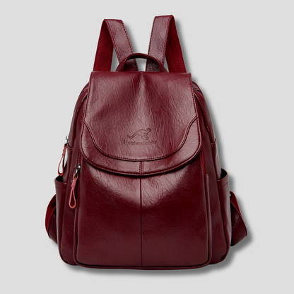 Women's Textured Leather Backpack with Security Features for Work, Travel & Daily Use