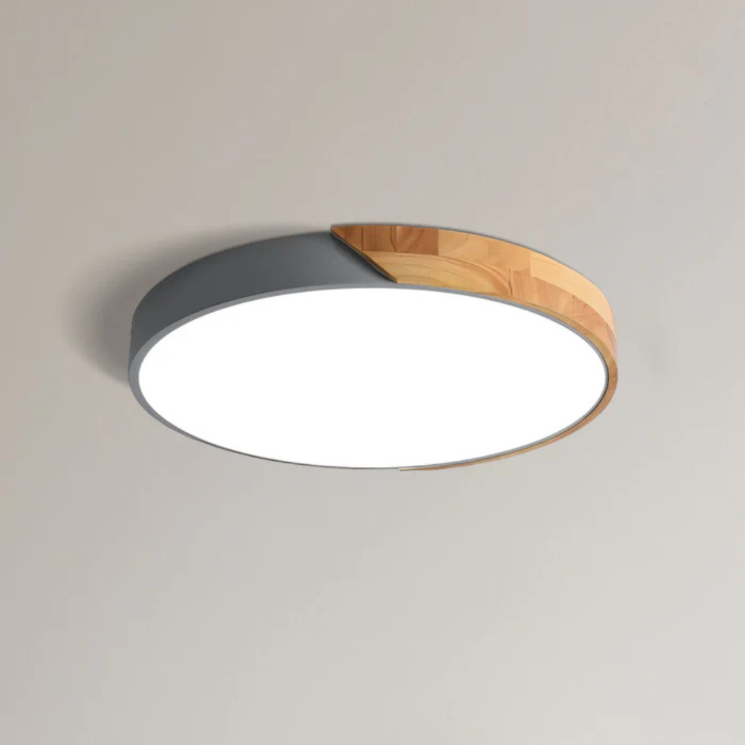 Round Wood & Acrylic LED Ceiling Light – Scandinavian Flush Mount for Bedroom, Living Room & Hallway