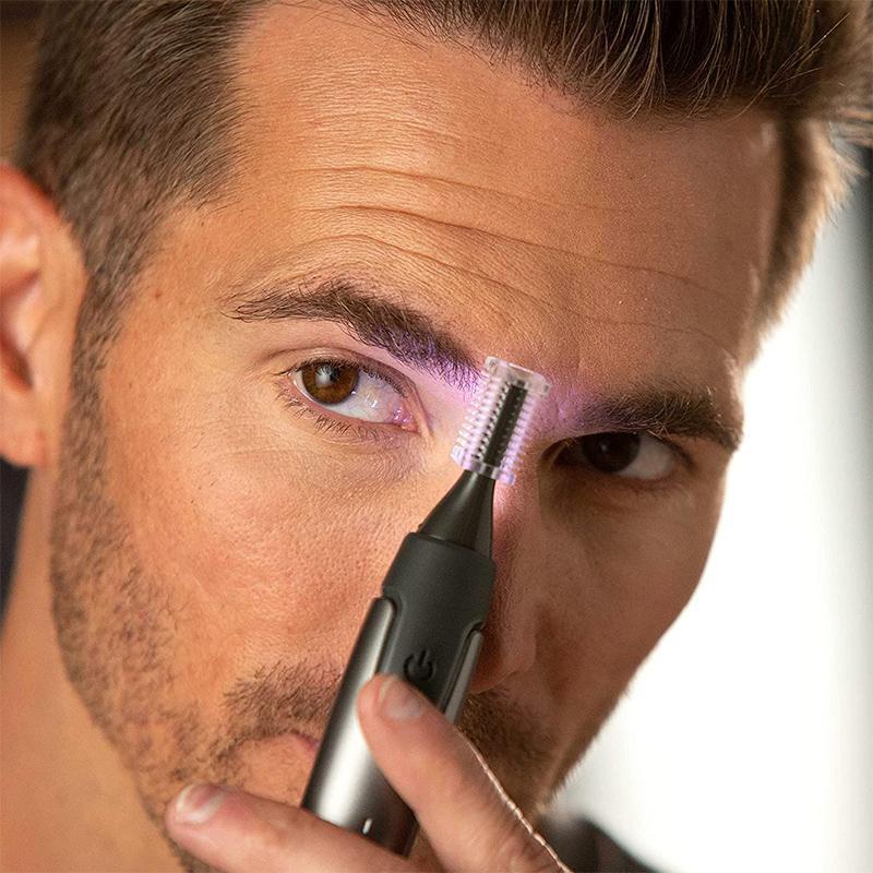 Precision Hair Trimmer with LED Light & Ultra-Thin Titanium Blades for Nose Ear Eyebrow Detailing