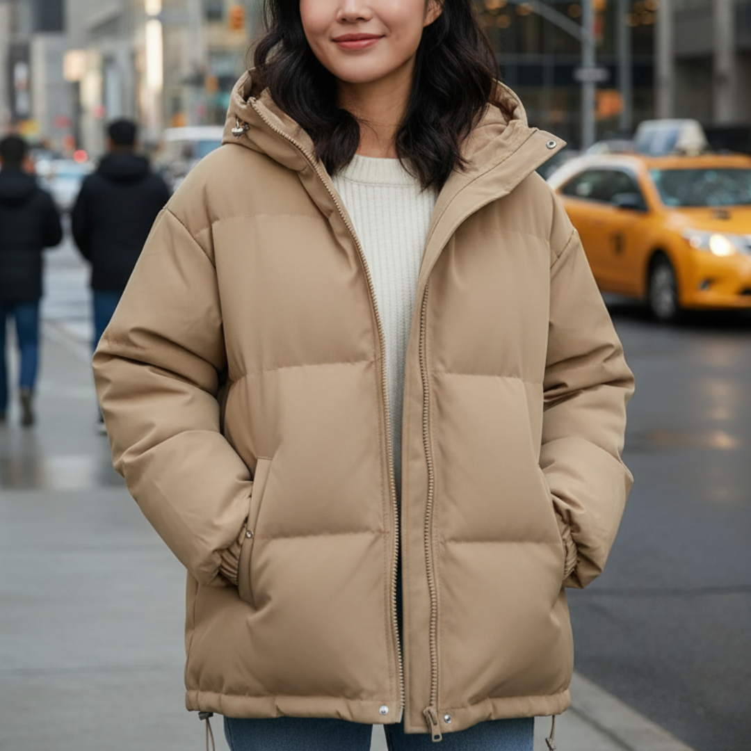Hooded Puffer Jacket for Women – Water-Resistant Quilted Winter Coat with Side Pockets for Everyday Wear, Travel & Outdoor Activities