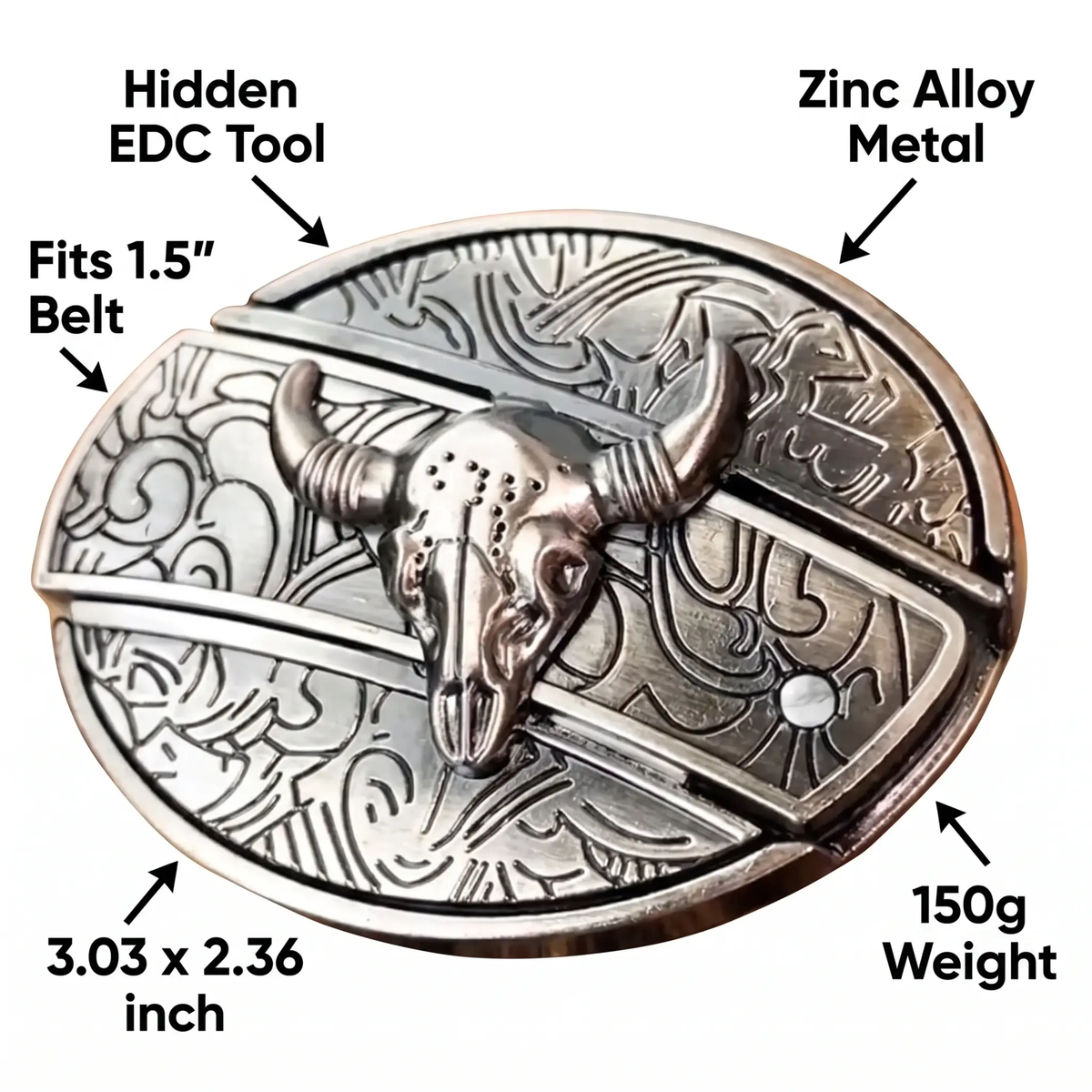 Western Engraved Zinc Alloy Accessory for 1.5 in Straps with Concealed Utility Tool for Men | Rodeo Ranch Rider Apparel