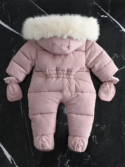 Hooded Infant Snowsuit with Quilted Insulation and Faux Fur Trim for Cold Weather Outdoor Adventures Baby Winter Bunting