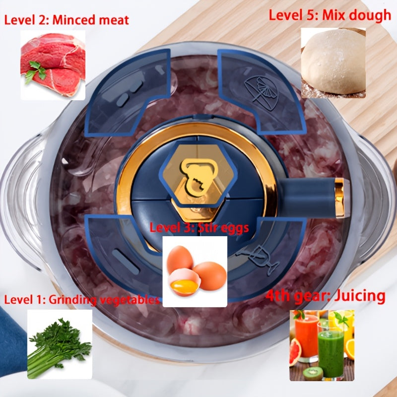 Electric Multi-Function Chopper 5 Liter Stainless Steel Bowl 6-Blade System for Meat Vegetables Herbs Onions Garlic Home Kitchen Appliance 5