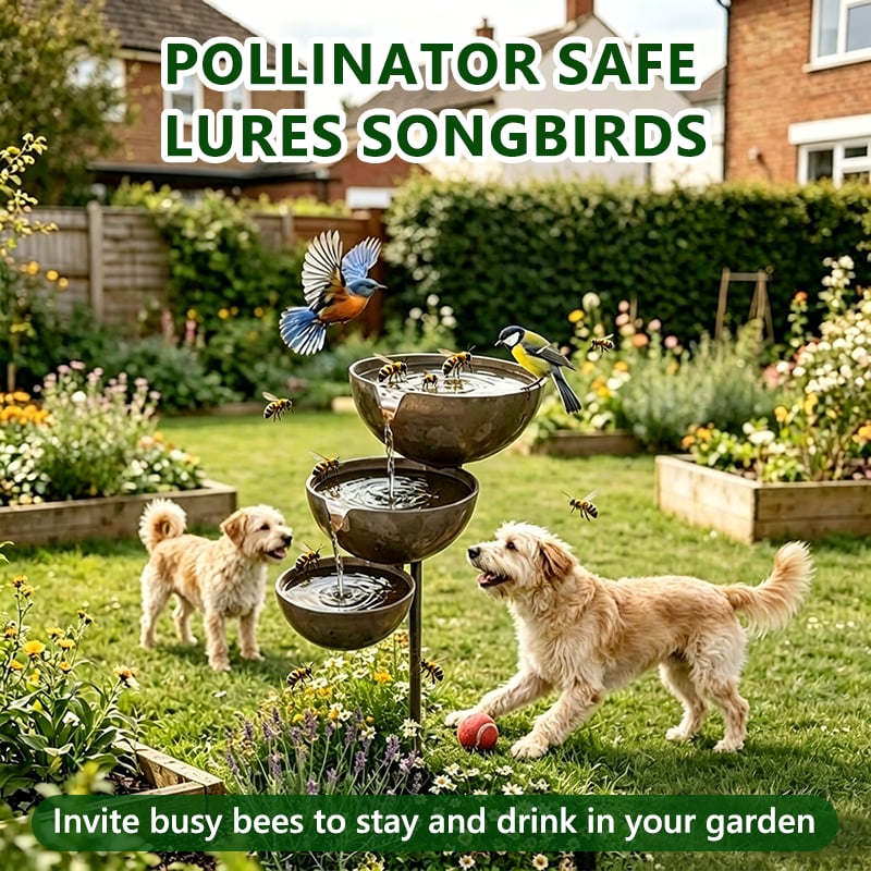 Tiered Metal Rain-Fed Bird Bath for Garden – Self-Filling Water Feature with Cascading Bowls